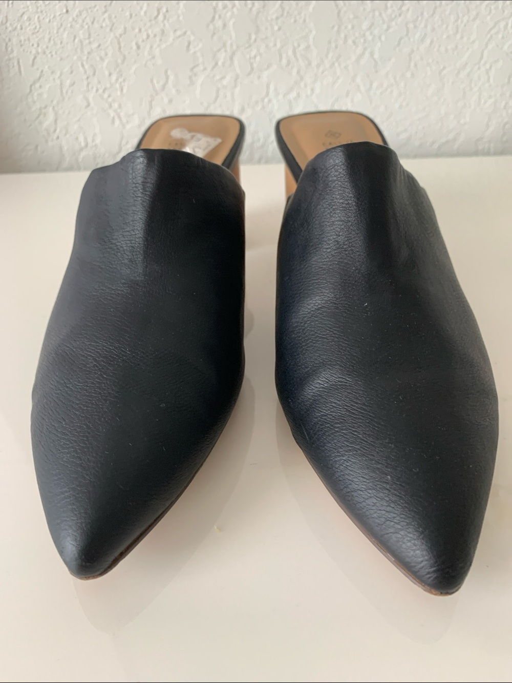 Call It Spring Black Pointed Mules Vegan with Wood-Textured Block Heel Size 8 - Picture 2 of 11